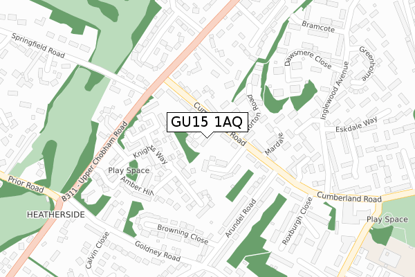 GU15 1AQ map - large scale - OS Open Zoomstack (Ordnance Survey)