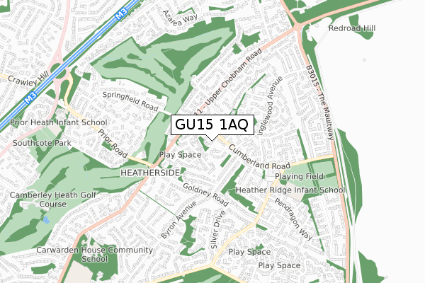 GU15 1AQ map - small scale - OS Open Zoomstack (Ordnance Survey)