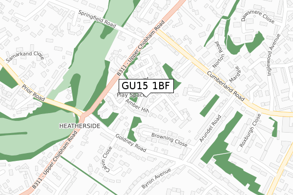 GU15 1BF map - large scale - OS Open Zoomstack (Ordnance Survey)