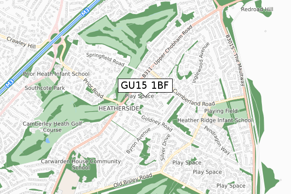 GU15 1BF map - small scale - OS Open Zoomstack (Ordnance Survey)