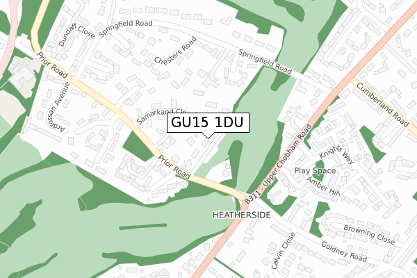 GU15 1DU map - large scale - OS Open Zoomstack (Ordnance Survey)