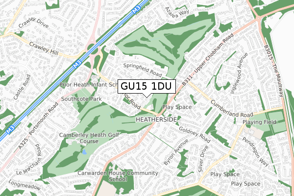 GU15 1DU map - small scale - OS Open Zoomstack (Ordnance Survey)