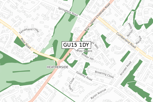 GU15 1DY map - large scale - OS Open Zoomstack (Ordnance Survey)