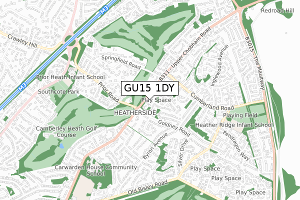 GU15 1DY map - small scale - OS Open Zoomstack (Ordnance Survey)