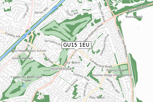GU15 1EU map - small scale - OS Open Zoomstack (Ordnance Survey)