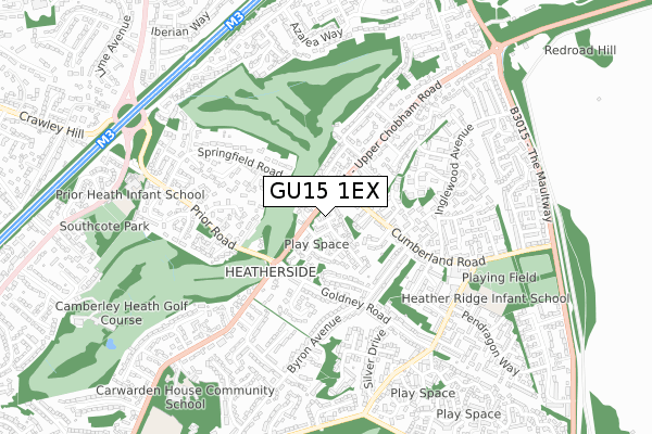 GU15 1EX map - small scale - OS Open Zoomstack (Ordnance Survey)