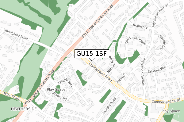 GU15 1SF map - large scale - OS Open Zoomstack (Ordnance Survey)