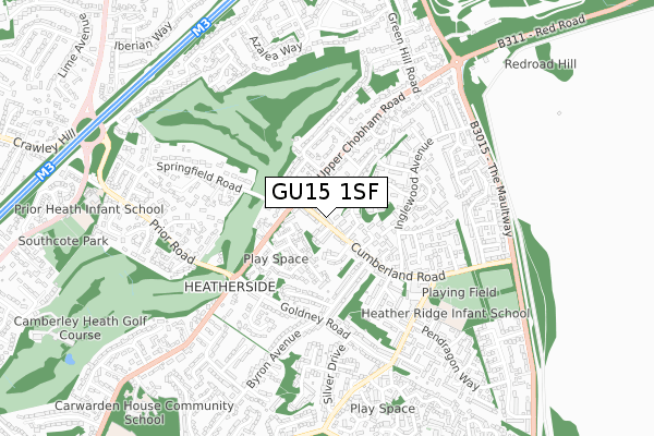 GU15 1SF map - small scale - OS Open Zoomstack (Ordnance Survey)