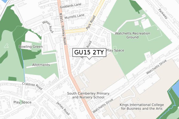 GU15 2TY map - large scale - OS Open Zoomstack (Ordnance Survey)