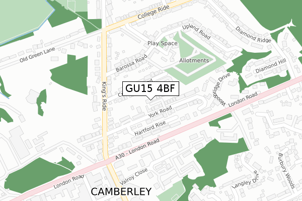 GU15 4BF map - large scale - OS Open Zoomstack (Ordnance Survey)
