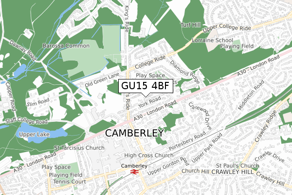 GU15 4BF map - small scale - OS Open Zoomstack (Ordnance Survey)