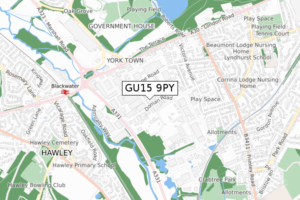 GU15 9PY map - small scale - OS Open Zoomstack (Ordnance Survey)
