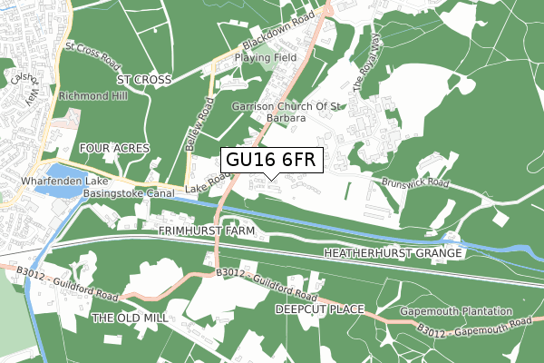 GU16 6FR map - small scale - OS Open Zoomstack (Ordnance Survey)