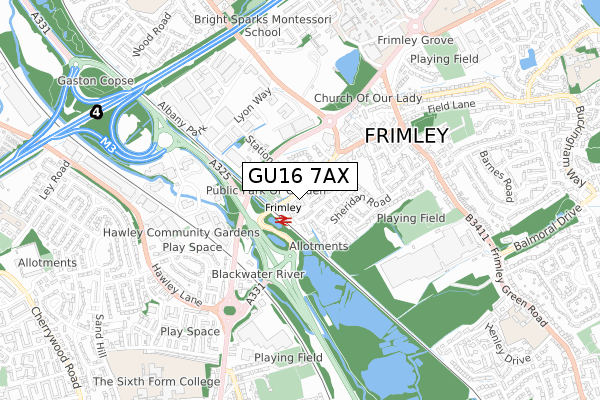GU16 7AX map - small scale - OS Open Zoomstack (Ordnance Survey) GU16 7AX map - small scale - OS Open Zoomstack (Ordnance Survey)