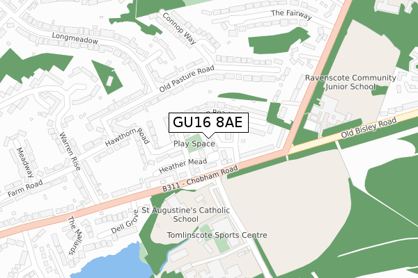 GU16 8AE map - large scale - OS Open Zoomstack (Ordnance Survey)
