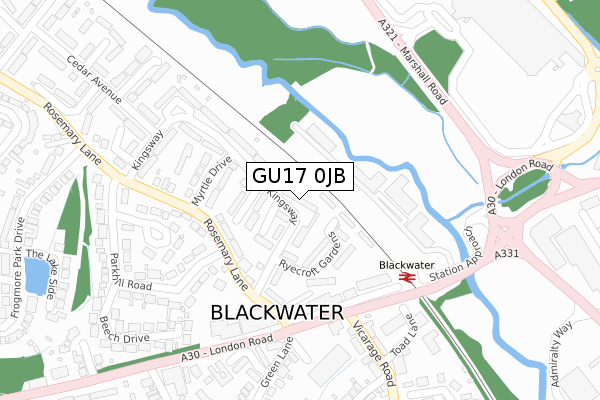 GU17 0JB map - large scale - OS Open Zoomstack (Ordnance Survey)