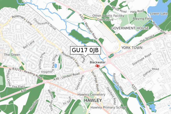 GU17 0JB map - small scale - OS Open Zoomstack (Ordnance Survey)