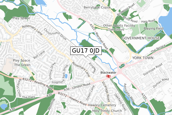 GU17 0JD map - small scale - OS Open Zoomstack (Ordnance Survey)