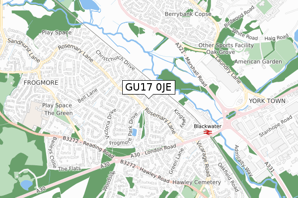 GU17 0JE map - small scale - OS Open Zoomstack (Ordnance Survey)
