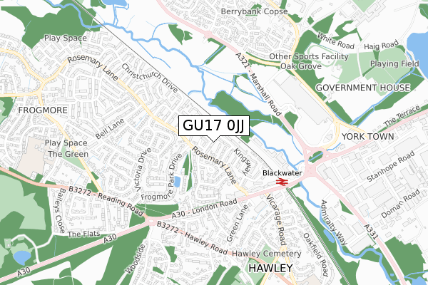 GU17 0JJ map - small scale - OS Open Zoomstack (Ordnance Survey)
