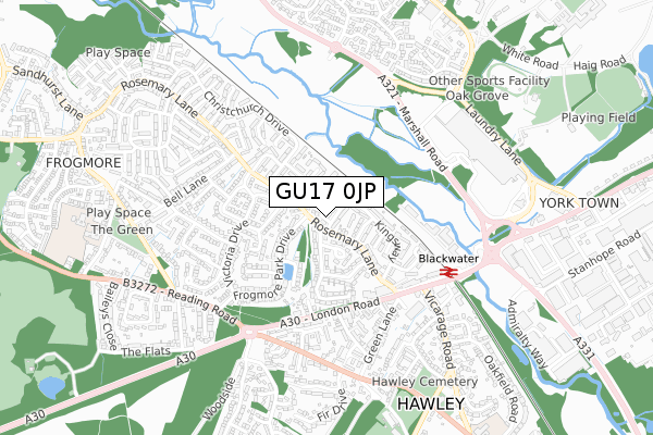 GU17 0JP map - small scale - OS Open Zoomstack (Ordnance Survey)
