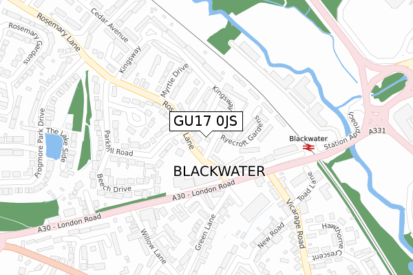 GU17 0JS map - large scale - OS Open Zoomstack (Ordnance Survey)