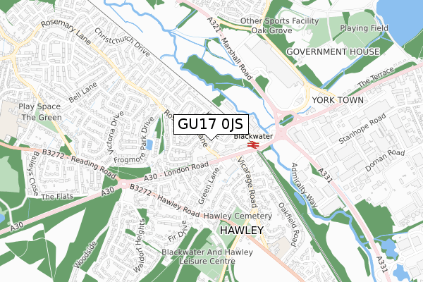 GU17 0JS map - small scale - OS Open Zoomstack (Ordnance Survey)