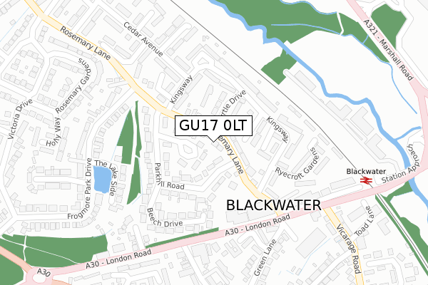 GU17 0LT map - large scale - OS Open Zoomstack (Ordnance Survey)