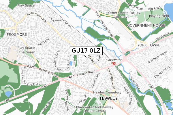 GU17 0LZ map - small scale - OS Open Zoomstack (Ordnance Survey)