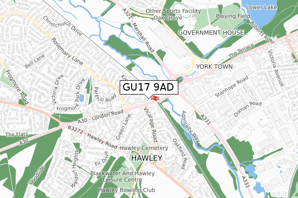 GU17 9AD map - small scale - OS Open Zoomstack (Ordnance Survey)