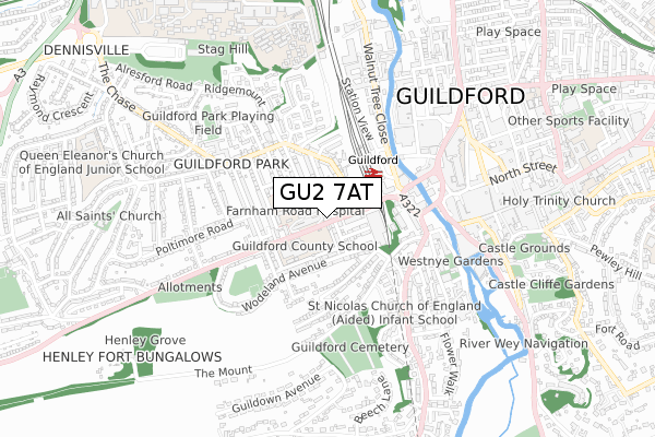 GU2 7AT map - small scale - OS Open Zoomstack (Ordnance Survey)