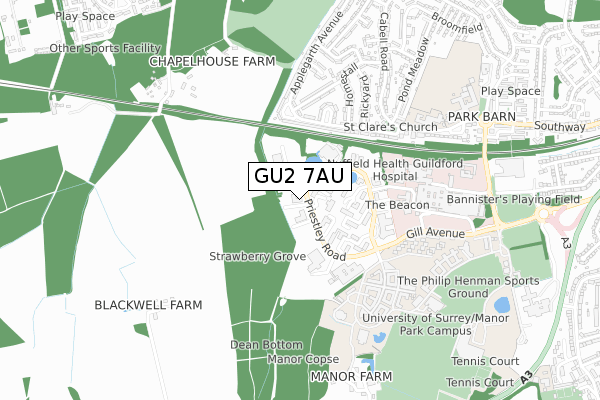 GU2 7AU map - small scale - OS Open Zoomstack (Ordnance Survey) GU2 7AU map - small scale - OS Open Zoomstack (Ordnance Survey)
