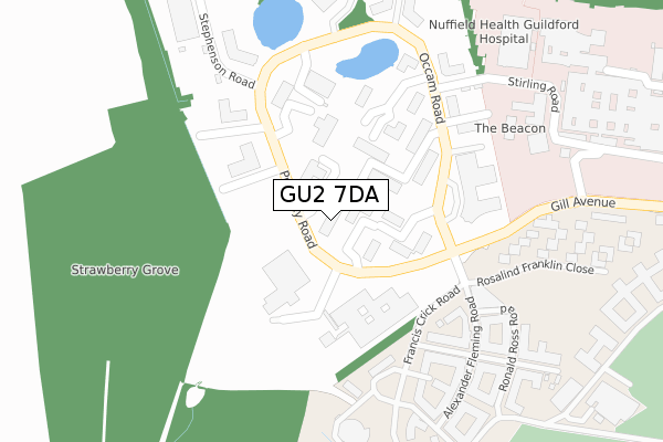 GU2 7DA map - large scale - OS Open Zoomstack (Ordnance Survey)