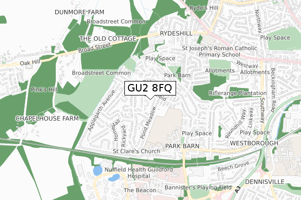 GU2 8FQ map - small scale - OS Open Zoomstack (Ordnance Survey)