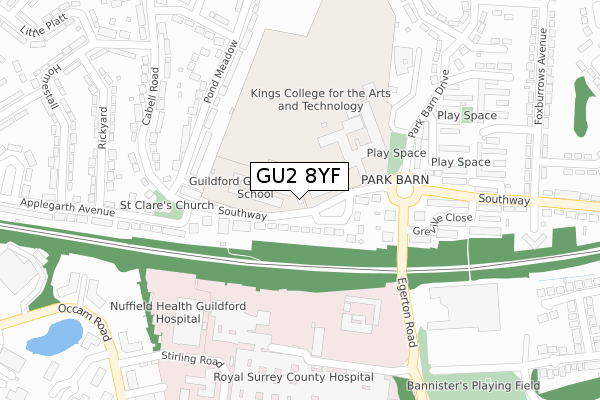 GU2 8YF map - large scale - OS Open Zoomstack (Ordnance Survey) GU2 8YF map - large scale - OS Open Zoomstack (Ordnance Survey)