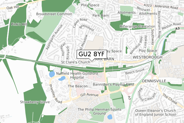 GU2 8YF map - small scale - OS Open Zoomstack (Ordnance Survey) GU2 8YF map - small scale - OS Open Zoomstack (Ordnance Survey)