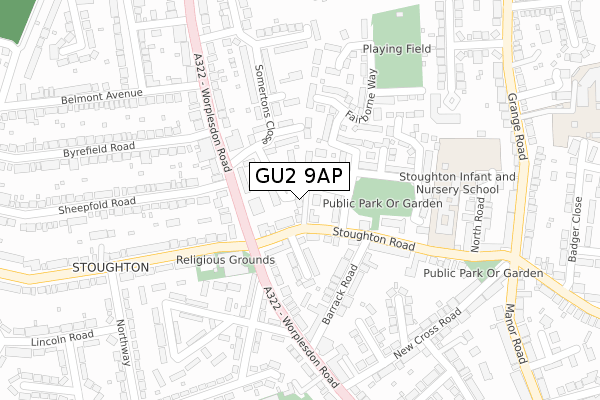 GU2 9AP map - large scale - OS Open Zoomstack (Ordnance Survey)