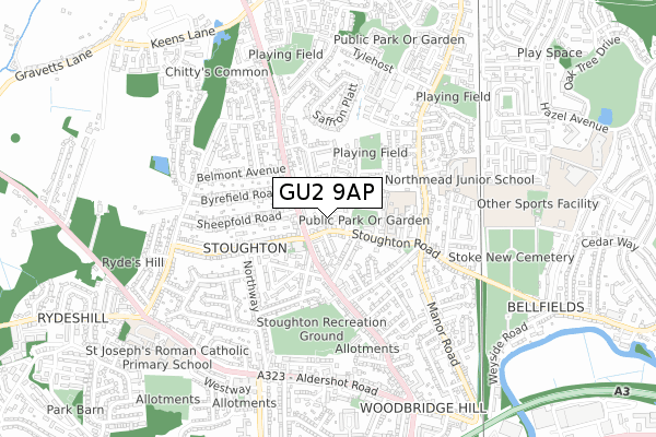 GU2 9AP map - small scale - OS Open Zoomstack (Ordnance Survey)