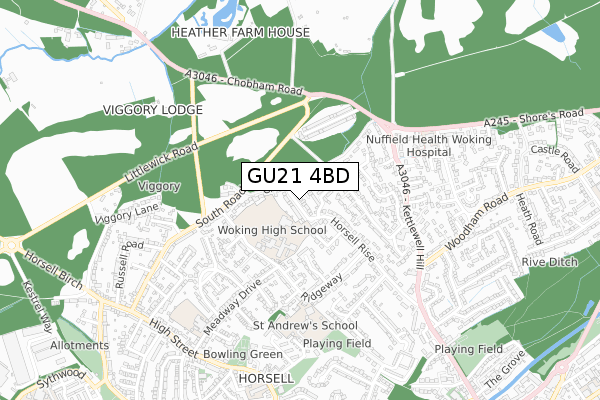 GU21 4BD map - small scale - OS Open Zoomstack (Ordnance Survey)
