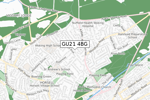 GU21 4BG map - small scale - OS Open Zoomstack (Ordnance Survey)