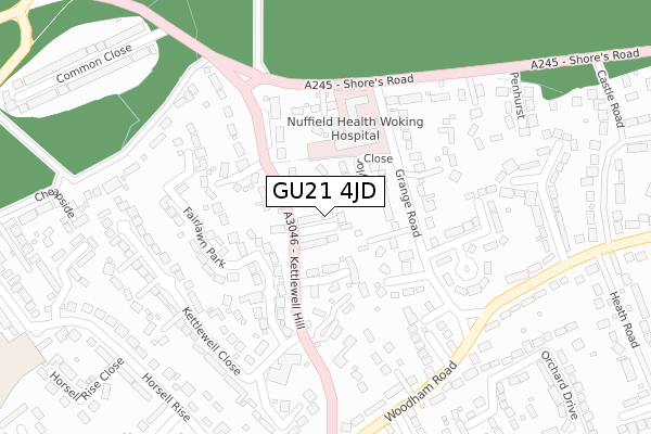 GU21 4JD map - large scale - OS Open Zoomstack (Ordnance Survey)