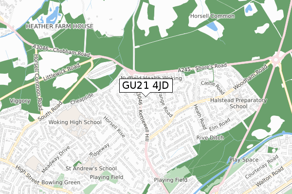 GU21 4JD map - small scale - OS Open Zoomstack (Ordnance Survey)