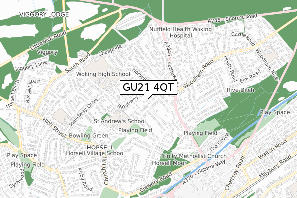 GU21 4QT map - small scale - OS Open Zoomstack (Ordnance Survey)