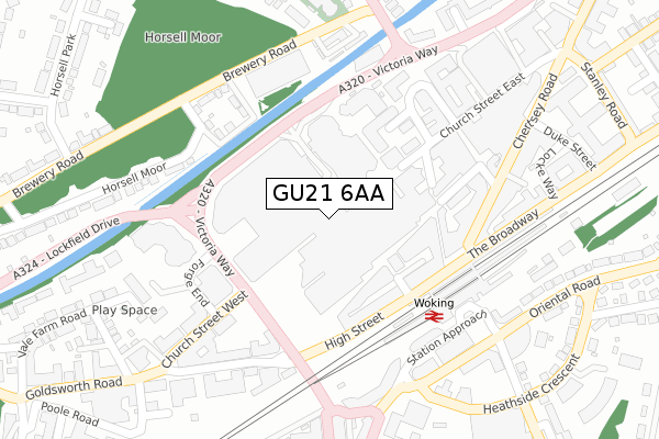 GU21 6AA map - large scale - OS Open Zoomstack (Ordnance Survey)