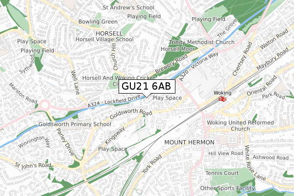 GU21 6AB map - small scale - OS Open Zoomstack (Ordnance Survey)