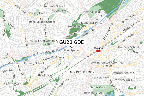 GU21 6DE map - small scale - OS Open Zoomstack (Ordnance Survey)