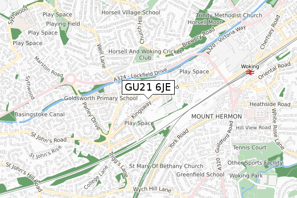 GU21 6JE map - small scale - OS Open Zoomstack (Ordnance Survey)
