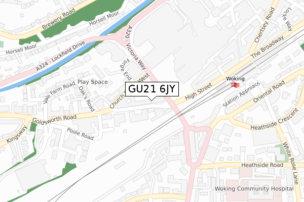GU21 6JY map - large scale - OS Open Zoomstack (Ordnance Survey)