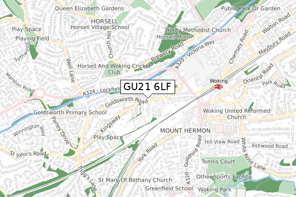 GU21 6LF map - small scale - OS Open Zoomstack (Ordnance Survey)