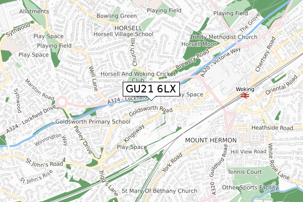 GU21 6LX map - small scale - OS Open Zoomstack (Ordnance Survey)